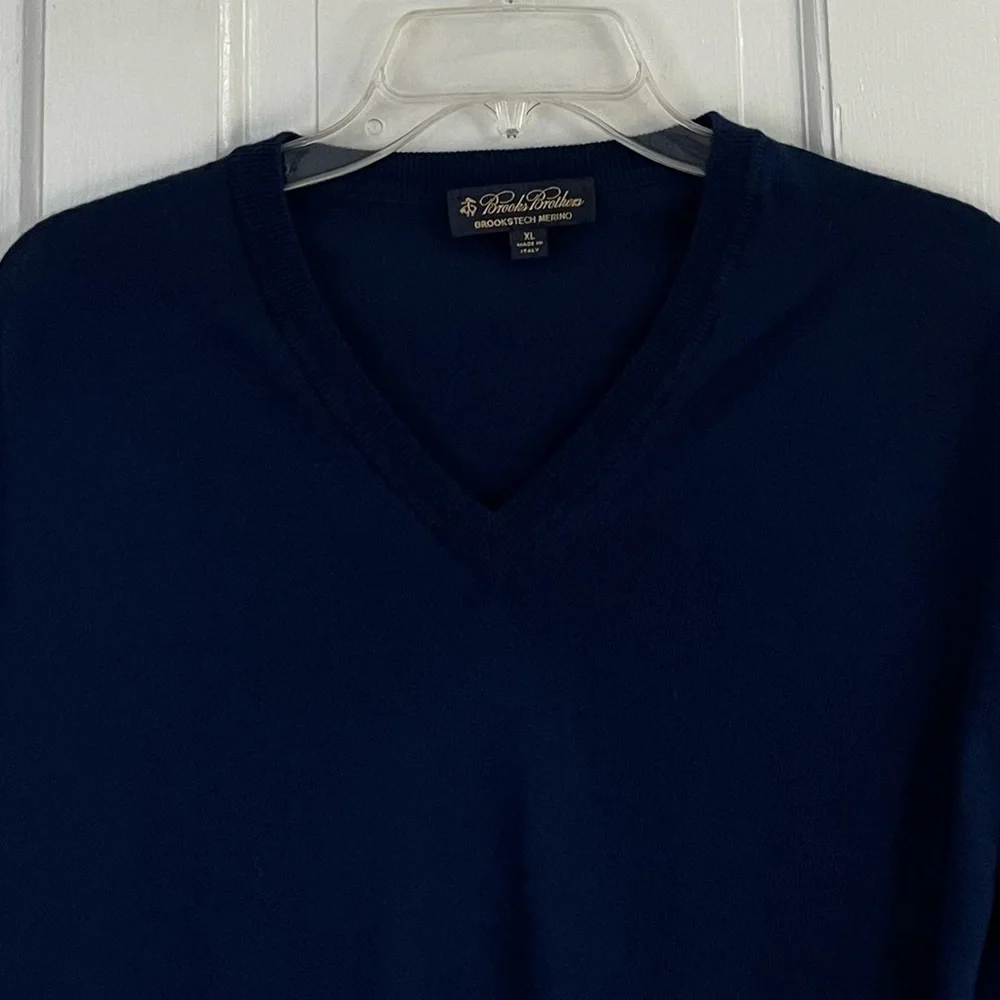 BROOKS BROTHERS 100% Merino Wool V-Neck Sweater Blue Mens XL Preppy Academia